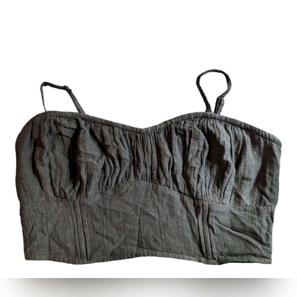 Women's American Eagle Black Cotton Boned Crop Top, Size XL